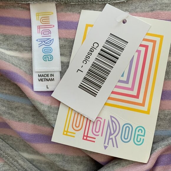LulaRoe Pink/Gray Striped Short Sleeve Top - Picture 6 of 6